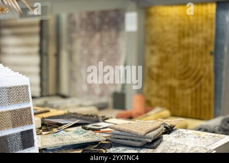 Carpet samples displayed in building store Stock Photo