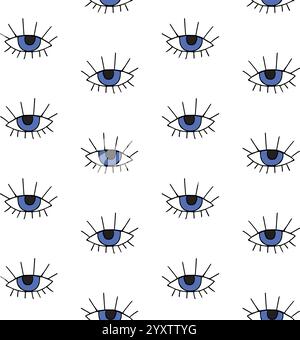 Vector seamless pattern of hand drawn doodle sketch blue eye isolated on white background Stock Vector