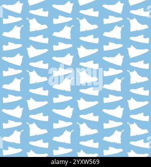 Vector seamless pattern of white different hand drawn doodle sketch shoes silhouette isolated on blue background Stock Vector