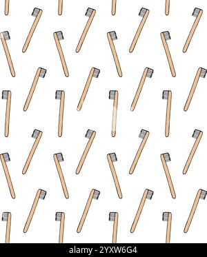 Vector seamless pattern of colored hand drawn doodle sketch eco friendly bamboo tooth brush isolated on white background Stock Vector