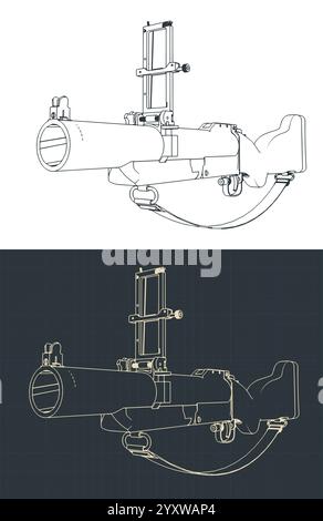 Stylized vector illustrations of M79 grenade launcher blueprints Stock Vector