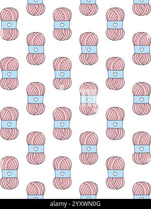 Vector seamless pattern of pink hand drawn doodle sketch knitting threads isolated on white background Stock Vector