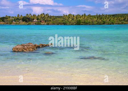 View of Faiava Island from  Ouvea, Loyalty Islands, New Caledonia. Faiava Island has a land area of only around 50 acres. Stock Photo