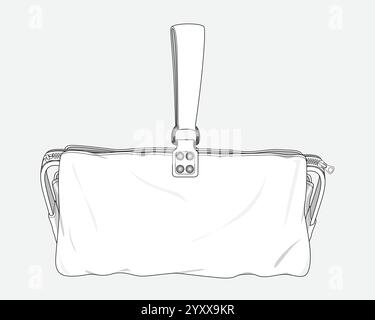 Ladies clutch bags technical flat drawing vector mockup template. Stock Vector