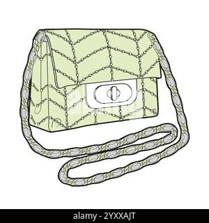 Evening bag flat sketch vector mockup template. Stock Vector