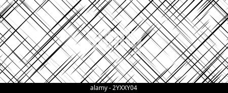 Black and white cross hatch seamless texture. Diagonal line repeating pattern surface. Rough sackcloth fabric background. Crosshatch linen canvas burlap overlay wallpaper. Vector textile backdrop Stock Vector