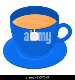 Tea Cup Relaxation Drink Vector. Blue Tea Cup. Cup with Tea Bag. Stock Vector