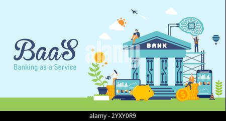 BaaS ( Banking as a Service ) vector banner illustration Stock Vector