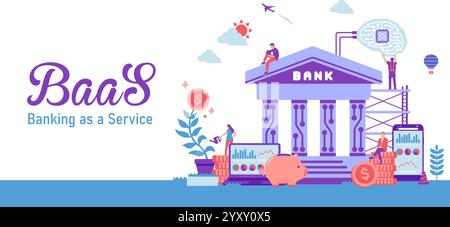 BaaS ( Banking as a Service ) vector banner illustration Stock Vector