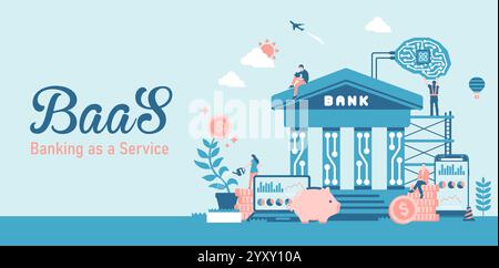 BaaS ( Banking as a Service ) vector banner illustration Stock Vector