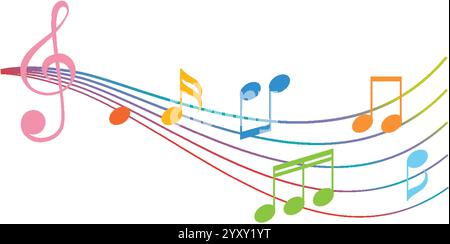 Vibrant music notes on a flowing staff Stock Vector