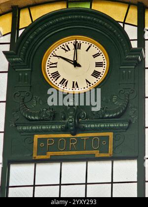 Famous Clock in Sao Bento Railway Station in Porto, Portugal Stock Photo