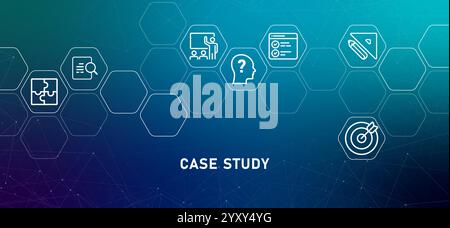 Case Study download document and portfolio of client gradients header observation research studies learning information design with icon Stock Vector