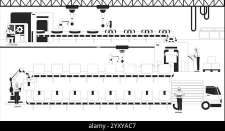 Automotive parts manufacturer black and white line illustration Stock Vector