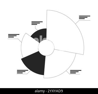 Circular pie chart with labeled segments black and white 2D line object Stock Vector