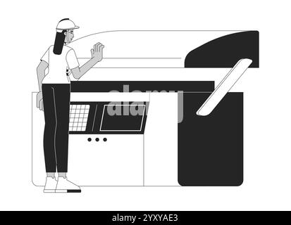 Industrial manufacturing press linear illustration Stock Vector