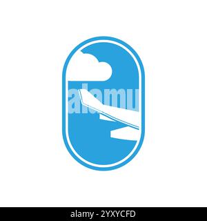 Airplane window with cloudy sky outside flat icon vector Stock Vector