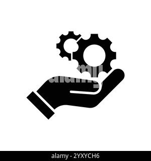 Profession of engineer concept. Line icon of faceless person demonstration round gear with lots of teeth on hand Stock Vector