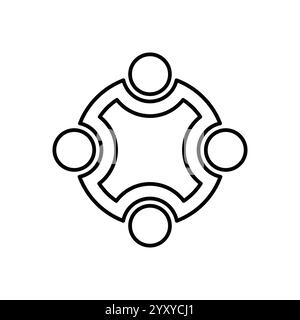 Brainstorming and teamwork icon. Business meeting. Discussion group. Debate team. Group of people sitting around a table working together on new creat Stock Vector