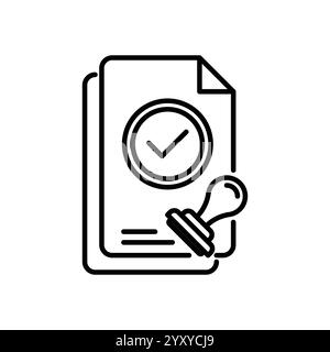 Approved outline icon. Approved stamp with document. For business and payments presentation. Vector Illustration. Stock Vector