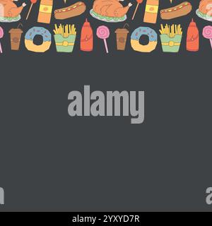Fast food frame. Doodle fast food background Stock Vector
