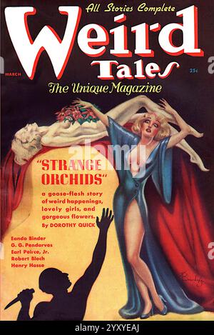 Cover of the pulp magazine Weird Tales (March 1937, vol. 29, no. 3) featuring Strange Orchids by Dorothy Quick. Cover art by Margaret Brundage. Stock Photo