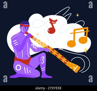 Aborigine with didgeridoo - modern colored vector illustration Stock Vector