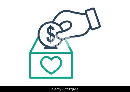 Donation icon. line icon style. hand with charity box and dollar. icon related to charity. donation elements vector illustration Stock Vector