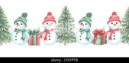 Cute snowmen horizontal seamless pattern background Stock Photo - Alamy