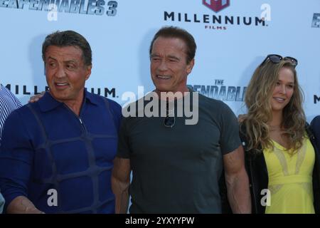 Stallone And Ronda Rousey (L-R)Sylvester Stallone, Ronda Rousey and Arnold Schwarzenegger arrive ...