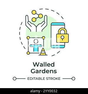 Walled gardens multi color concept icon Stock Vector