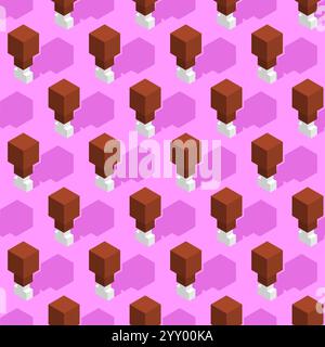 Fried chicken leg isometric pattern seamless. Fast food background Stock Vector