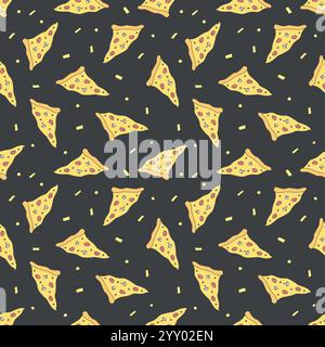Seamless pizza pattern.pizza background. Doodle vector pizza illustration. Fast food vector pattern Stock Vector