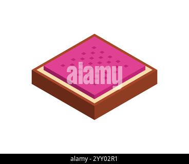 Piece of bread with jam isometric illustration. Fast food isolated Stock Vector