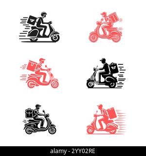 Set of Free Shipping motorbike food delivery boy icons in Vector illustration, delivery boy icon Stock Vector