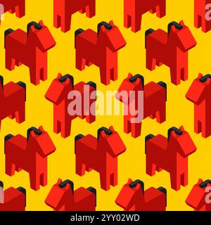 Red horse pattern seamless. equine background Stock Vector