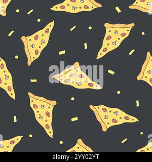 Seamless pizza pattern.pizza background. Doodle vector pizza illustration. Fast food vector pattern Stock Vector