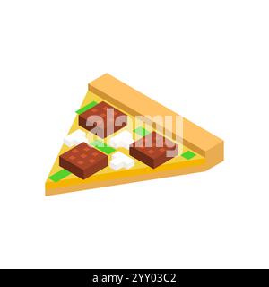 Slice of pizza isometric illustration. Fast food isolated Stock Vector