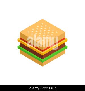 Hamburger isometric illustration. Burger Fast food isolated Stock Vector