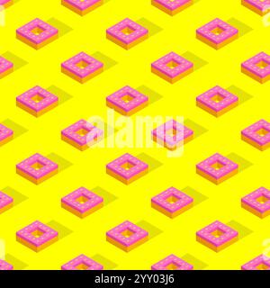 Donut isometric pattern seamless. Sweetness Fast food background Stock Vector