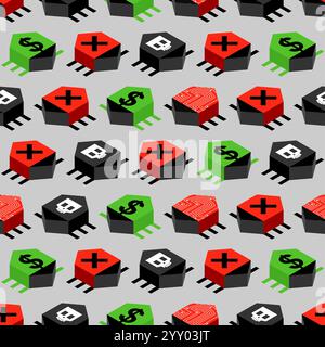 Computer virus bug pattern seamless. Spyware for your pc background. Network system infection texture Stock Vector