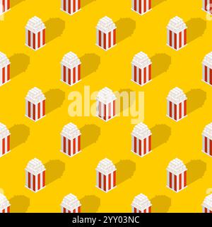 Popcorn pattern seamless isometric. Fried Sweet Corn background Stock Vector