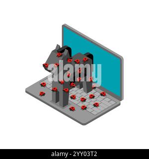 Trojan horse virus from Laptop. Concept of computer infection with spyware Stock Vector