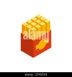 French fries isometric illustration. Fast food isolated Stock Vector