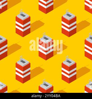 Can of soda isometric pattern seamless. soda water -Fast food background Stock Vector