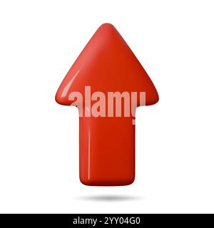 3d Arrow pointing up red color. Realistic 3d render In minimal style. Icon isolated on white background. Vector illustration Stock Vector