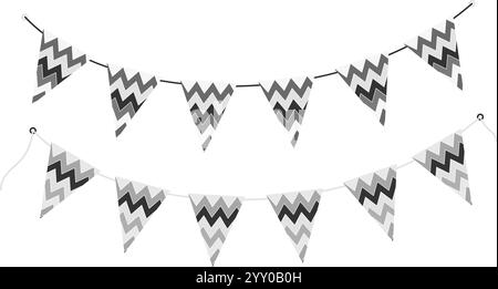 Triangular Pennant garland on string in trendy monochrome. Black Day Festive design elements Set 2. Isolated Vector illustration Thematic cards, posting, blog or web promo labels, banners, price tags  Stock Vector