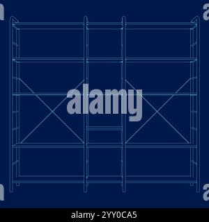 Blue Shelves Retail Rack with Line Art Drawing, Shop Supermarket ...