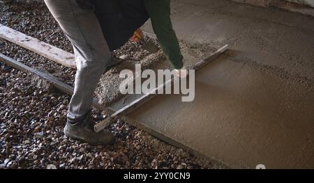 Concrete works on construction site. Concreting floors Stock Photo