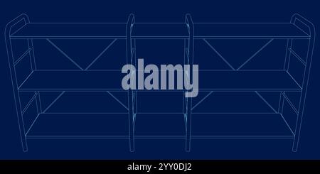 Blue Shelves Retail Rack with Line Art Drawing, Shop Supermarket ...